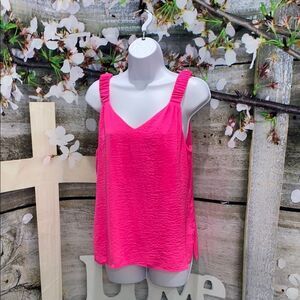 Vince Camuto Vibrant Pink V-Neck Sleeveless Top With Bottom Side Slits Size M